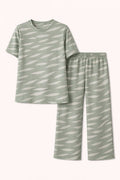Light Green Wave Print Co-ords Set