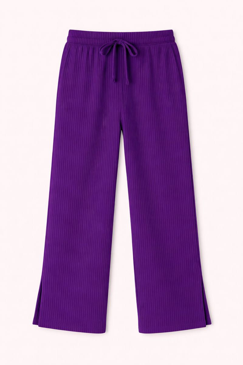 Women’s Lilac Ribbed Wide-Leg Pants