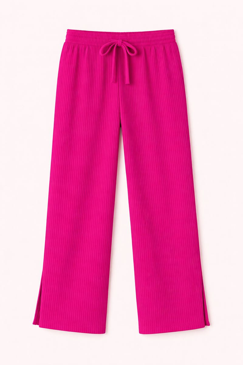 Women’s Lilac Ribbed Wide-Leg Pants
