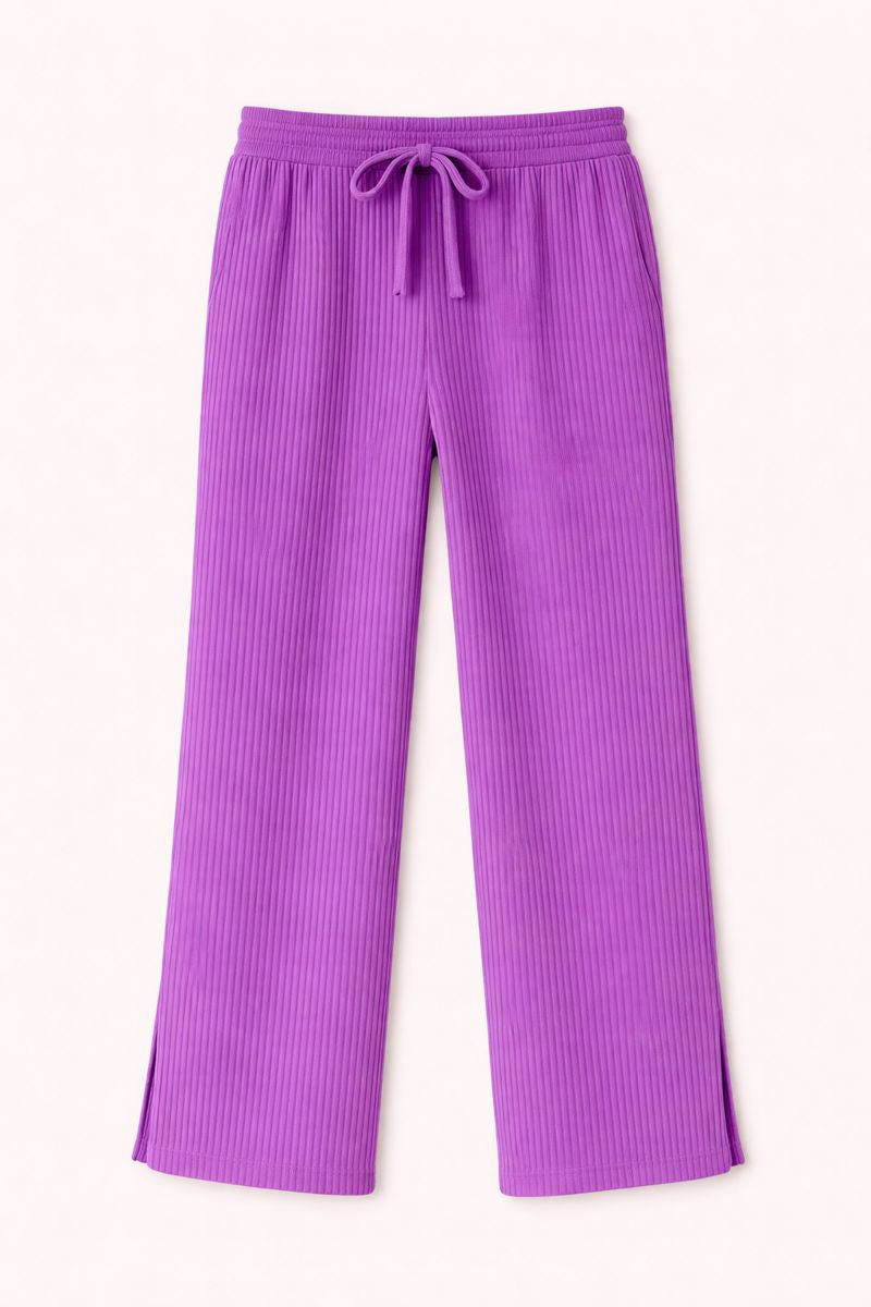Women’s Lilac Ribbed Wide-Leg Pants
