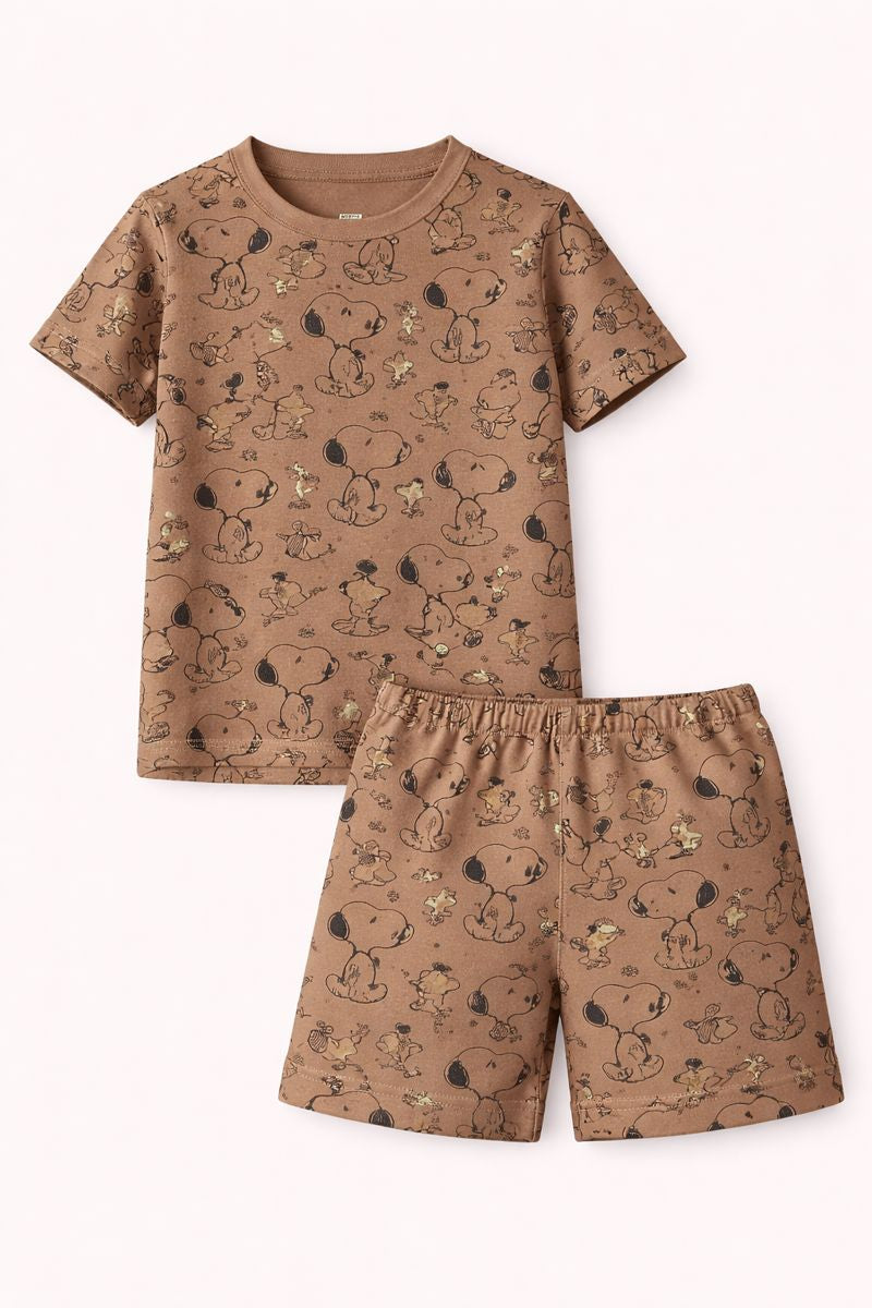 Kids' Brown Snoopy Printed Co-Ord Set