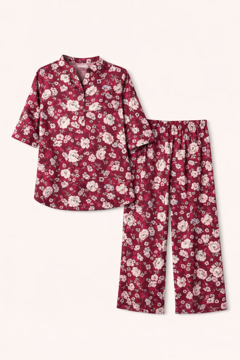 Women's Blue Floral Print Kurti with Straight pajama Co-Ord Set