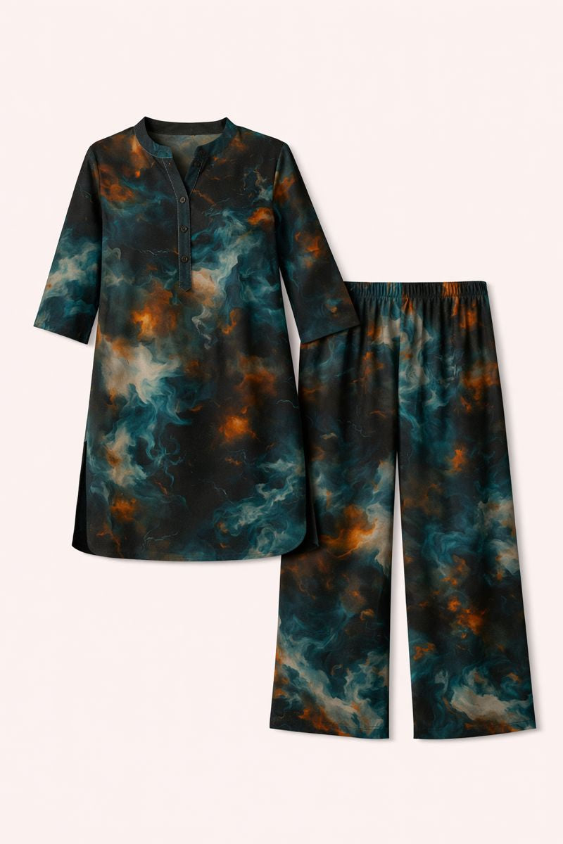 Midnight Marble Abstract Printed Kurta Set