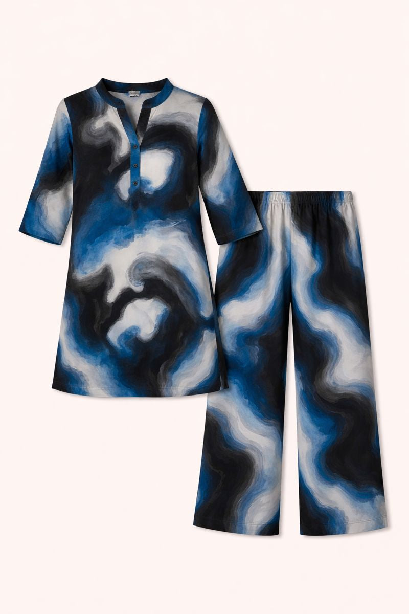 Modern Abstract Paint-Effect Kurta and Pant Set