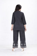 Women’s Charcoal Black Floral Printed Kurti Pant Co-Ord Set