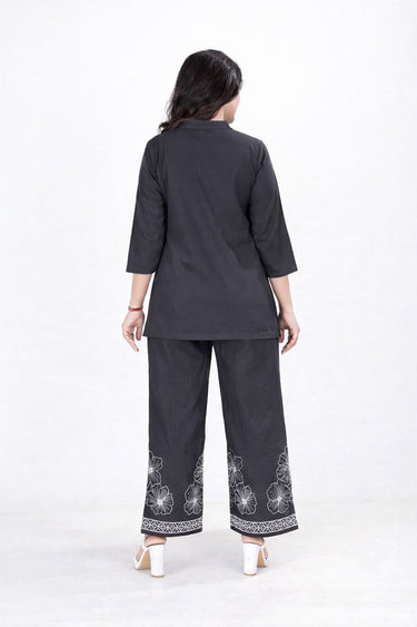 Women’s Charcoal Black Floral Printed Kurti Pant Co-Ord Set