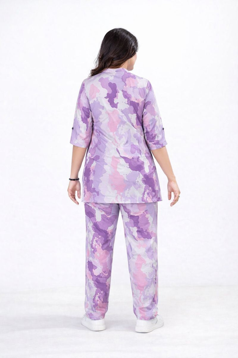 Women’s Lavender & Pink Abstract Printed Co-Ord Set