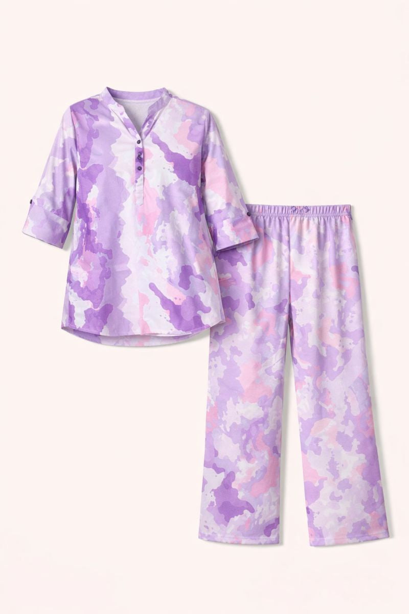 Women’s Lavender & Pink Abstract Printed Co-Ord Set