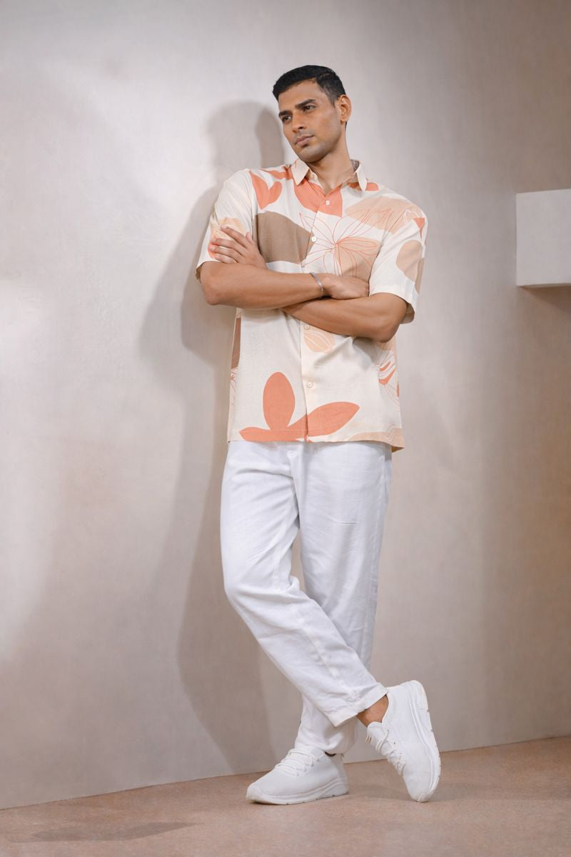 Men’s Cream & Peach Abstract Floral Print Shirt