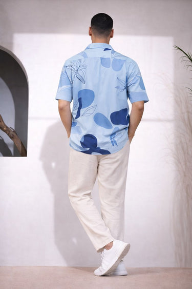 Men’s Sky Blue Abstract Floral Print Shirt