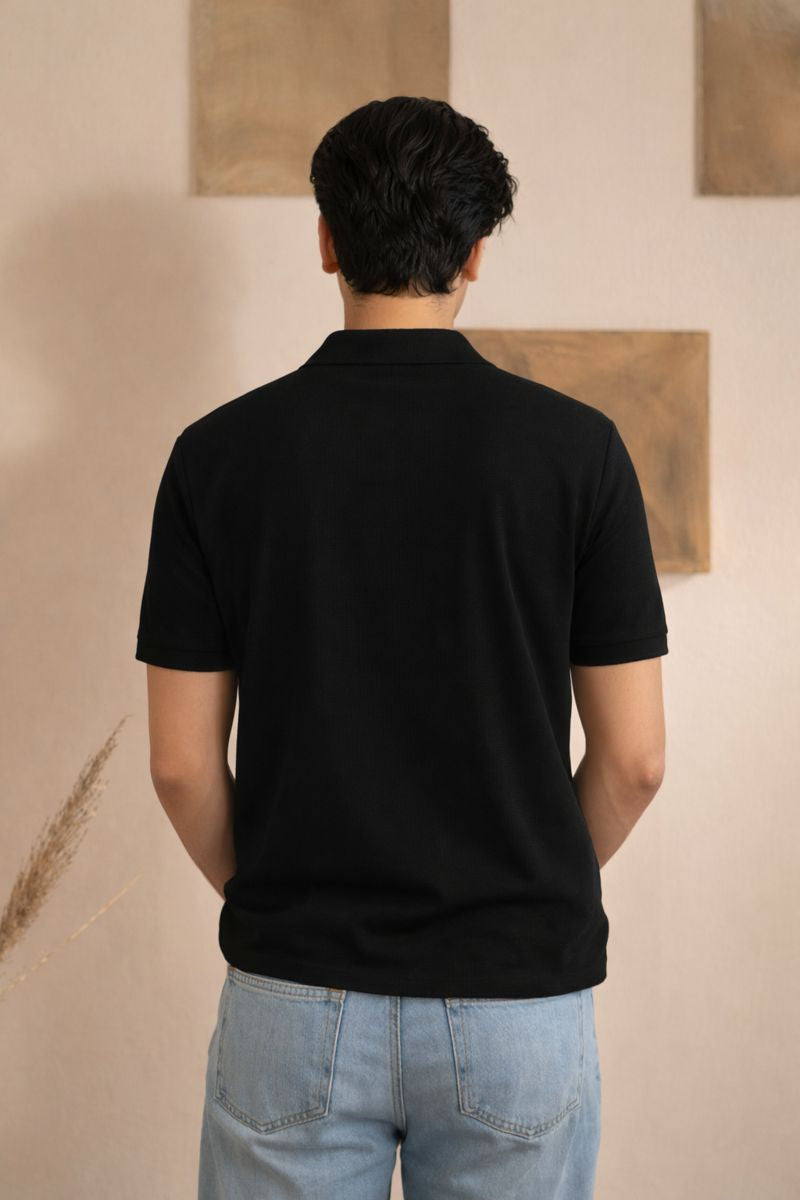Men's Black Polo T-Shirt - Regular Fit, Half Sleeve