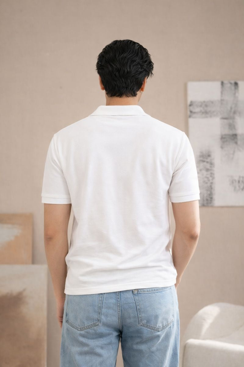 Men's Classic White Polo T-Shirt - Regular Fit, Half Sleeve