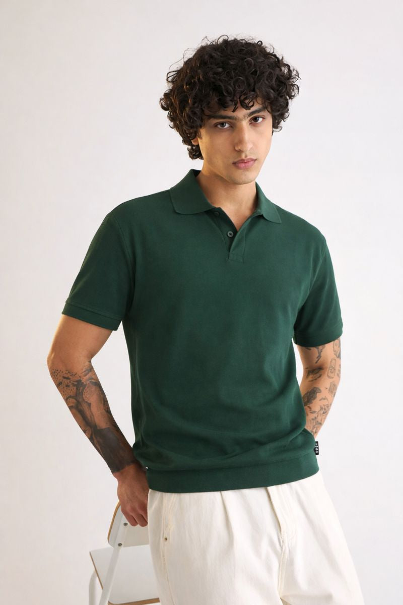Men's Dark Green Polo T-Shirt - Regular Fit, Half Sleeve