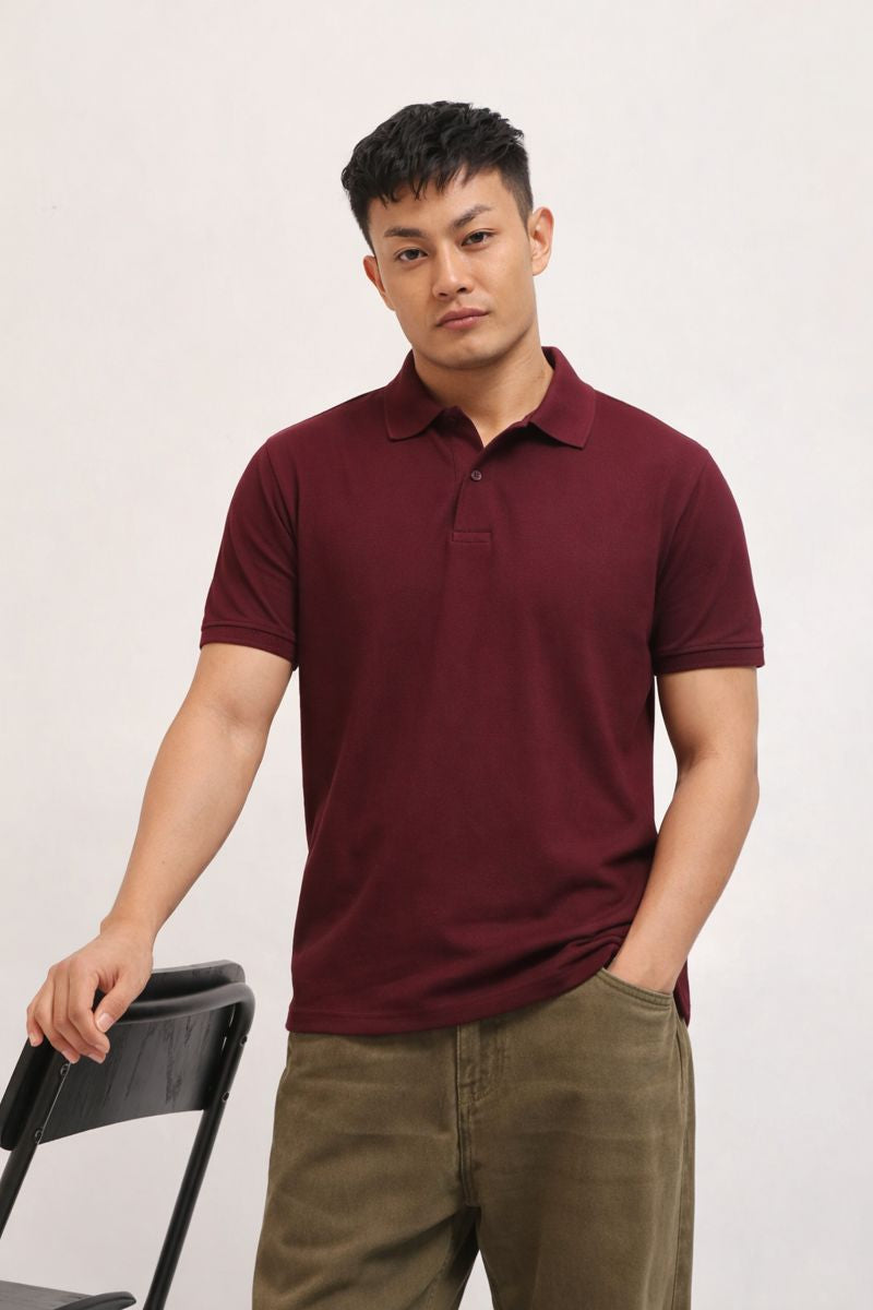 Men's Maroon Polo T-Shirt - Regular Fit, Half Sleeve