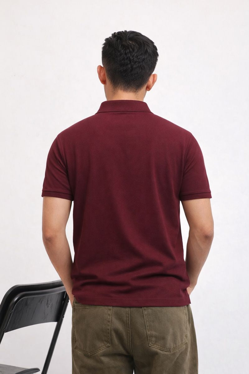 Men's Maroon Polo T-Shirt - Regular Fit, Half Sleeve