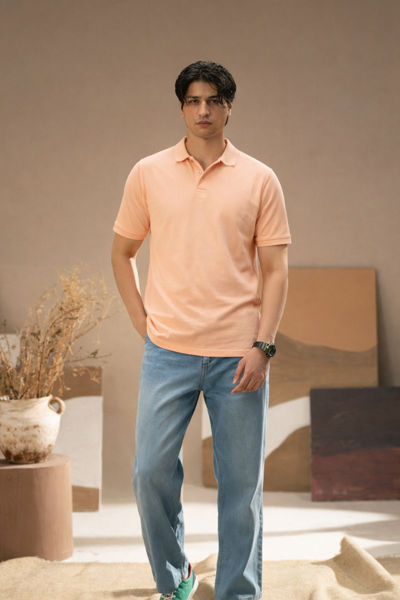 Men's Peach Polo T-Shirt - Regular Fit, Half Sleeve