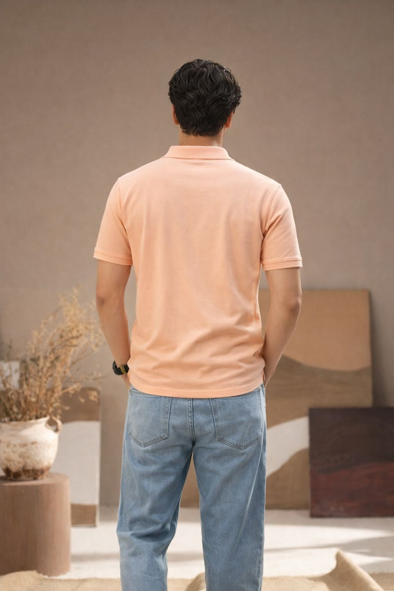 Men's Peach Polo T-Shirt - Regular Fit, Half Sleeve