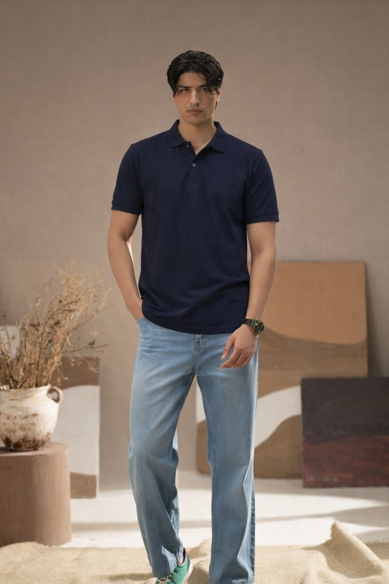Men's Deep Navy Blue Polo T-Shirt - Regular Fit, Half Sleeve