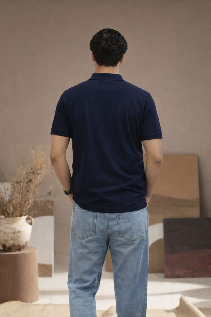 Men's Deep Navy Blue Polo T-Shirt - Regular Fit, Half Sleeve