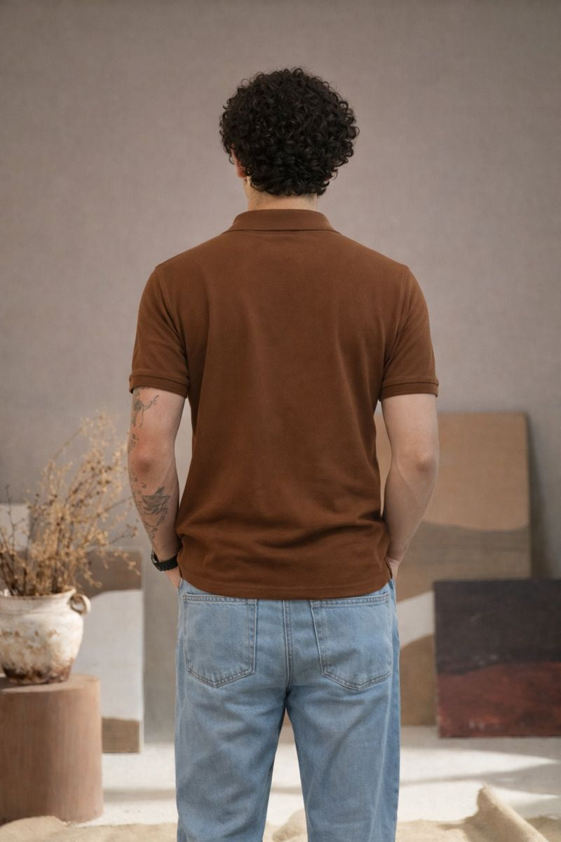 Men's Brown Polo T-Shirt - Regular Fit, Half Sleeve