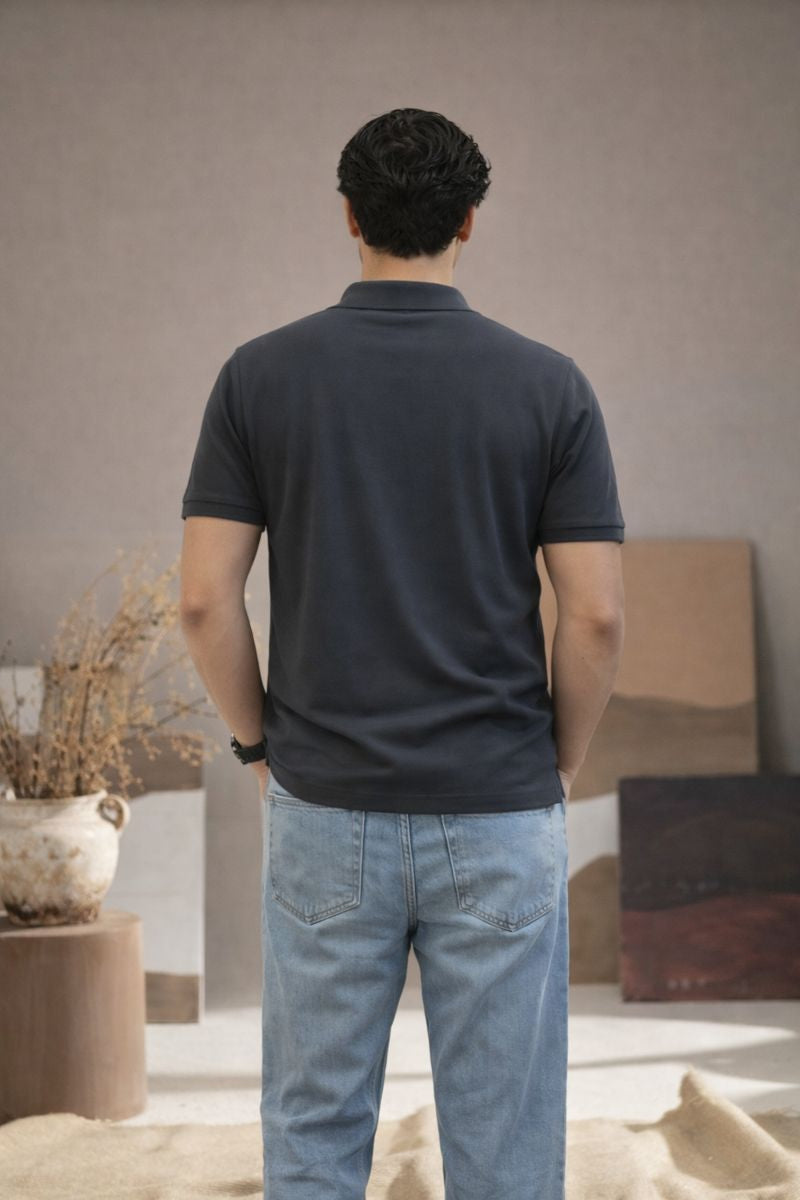 Men's Dark Grey Polo T-Shirt - Regular Fit, Half Sleeve