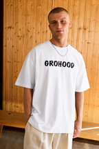 GROHOOD Oversized White Graphic T-Shirt for Men | Drown In Thought Back Print | Premium Cotton Streetwear Tee
