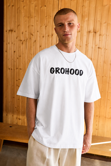 GROHOOD Oversized White Graphic T-Shirt for Men | Drown In Thought Back Print | Premium Cotton Streetwear Tee