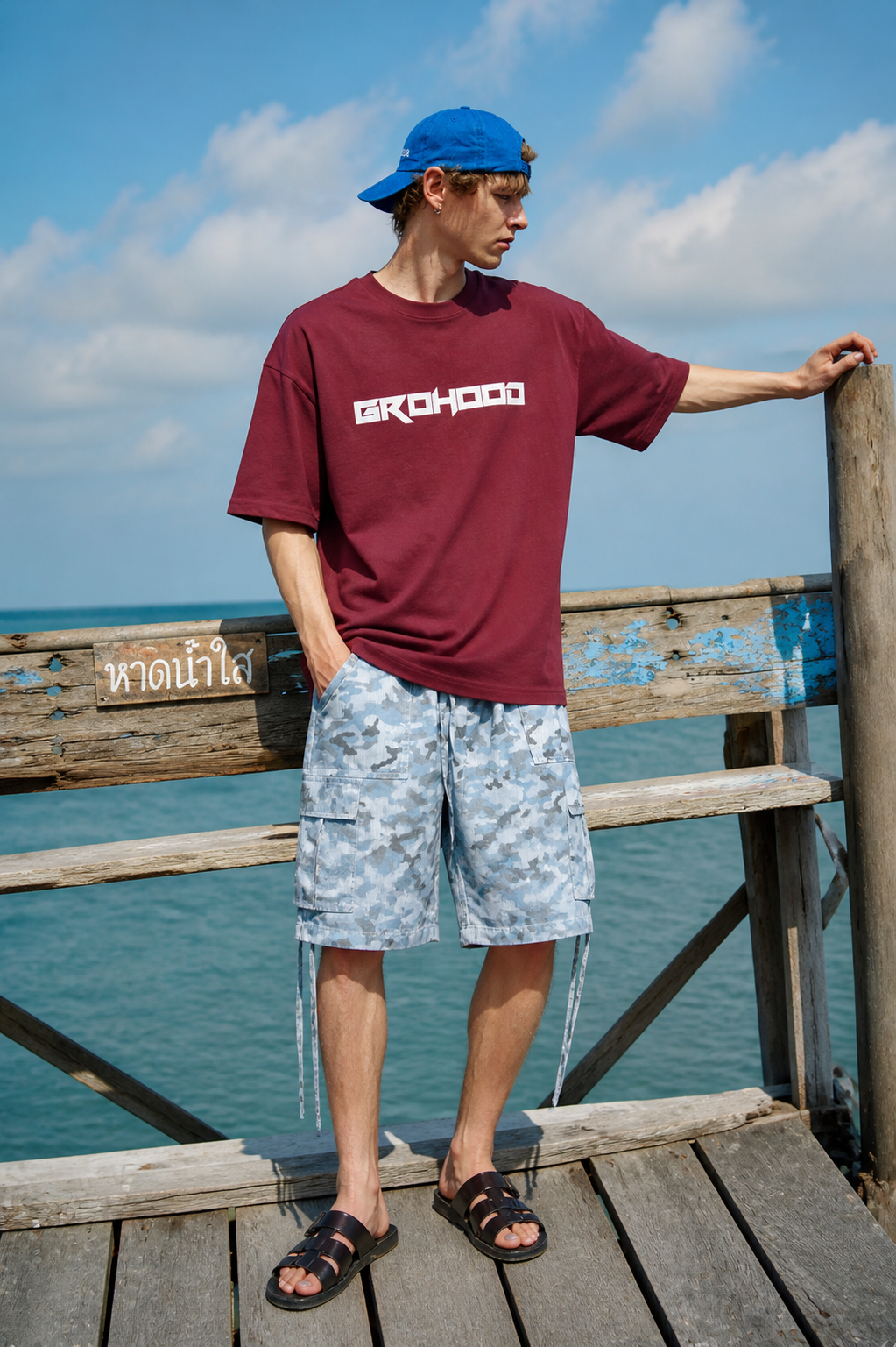 GROHOOD Oversized Maroon Graphic T-Shirt for Men | Dragonfly Back Print Streetwear Tee | Premium Cotton Relaxed Fit