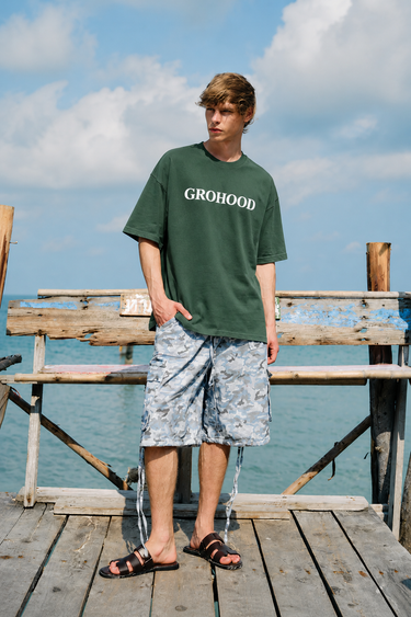 GROHOOD Oversized Olive Green Graphic T-Shirt for Men | Still Motion Back Print Tee | Premium Cotton Streetwear T-Shirt