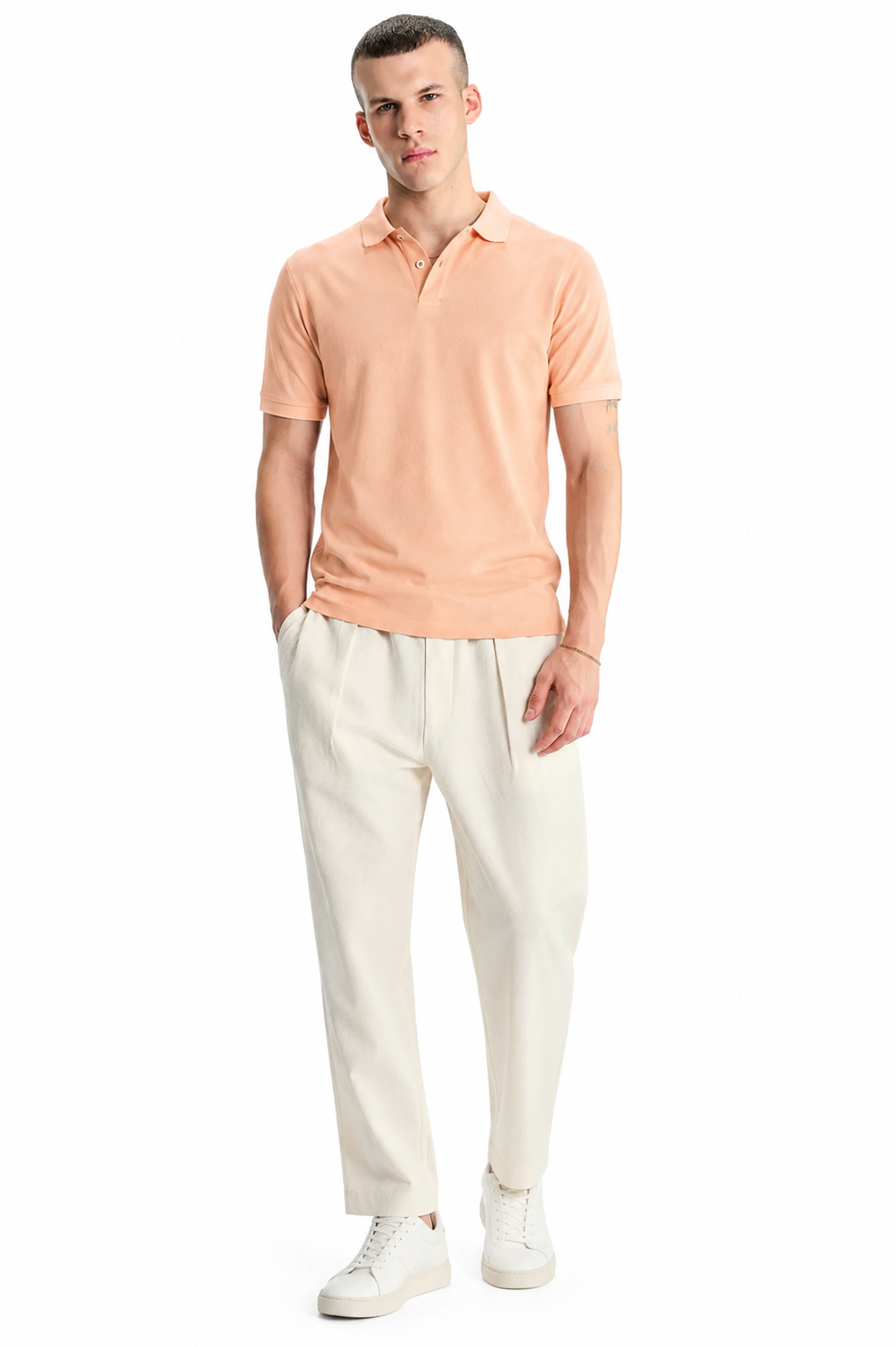 Men's Peach Polo T-Shirt - Regular Fit, Half Sleeve