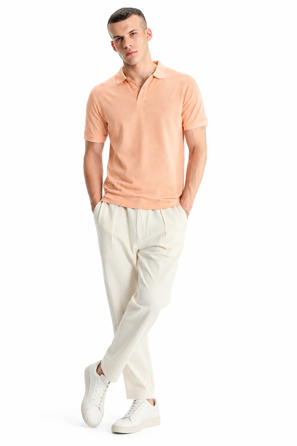 Men's Peach Polo T-Shirt - Regular Fit, Half Sleeve