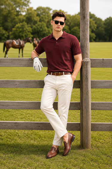 Men's Maroon Polo T-Shirt - Regular Fit, Half Sleeve