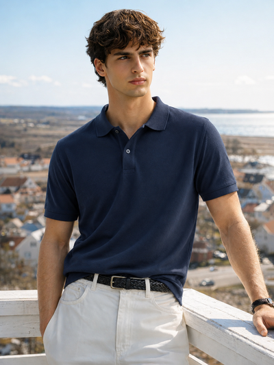 Men's Deep Navy Blue Polo T-Shirt - Regular Fit, Half Sleeve
