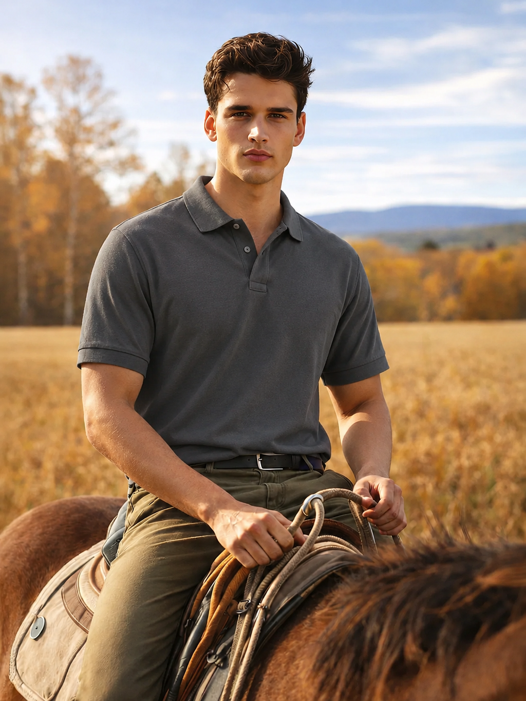 Men's Dark Grey Polo T-Shirt - Regular Fit, Half Sleeve