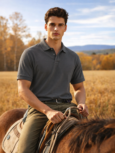Men's Dark Grey Polo T-Shirt - Regular Fit, Half Sleeve