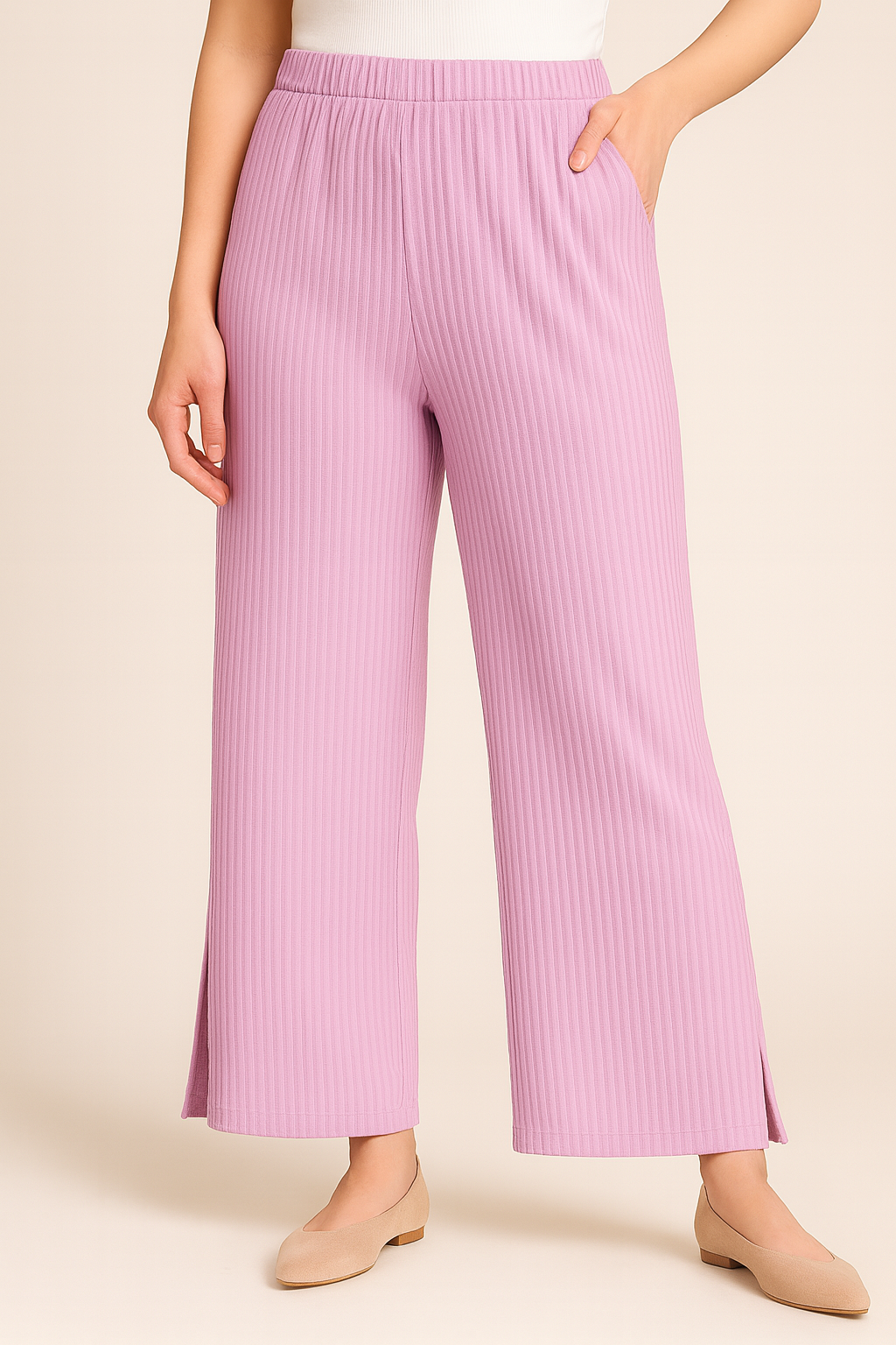 Women’s Lilac Ribbed Wide-Leg Pants