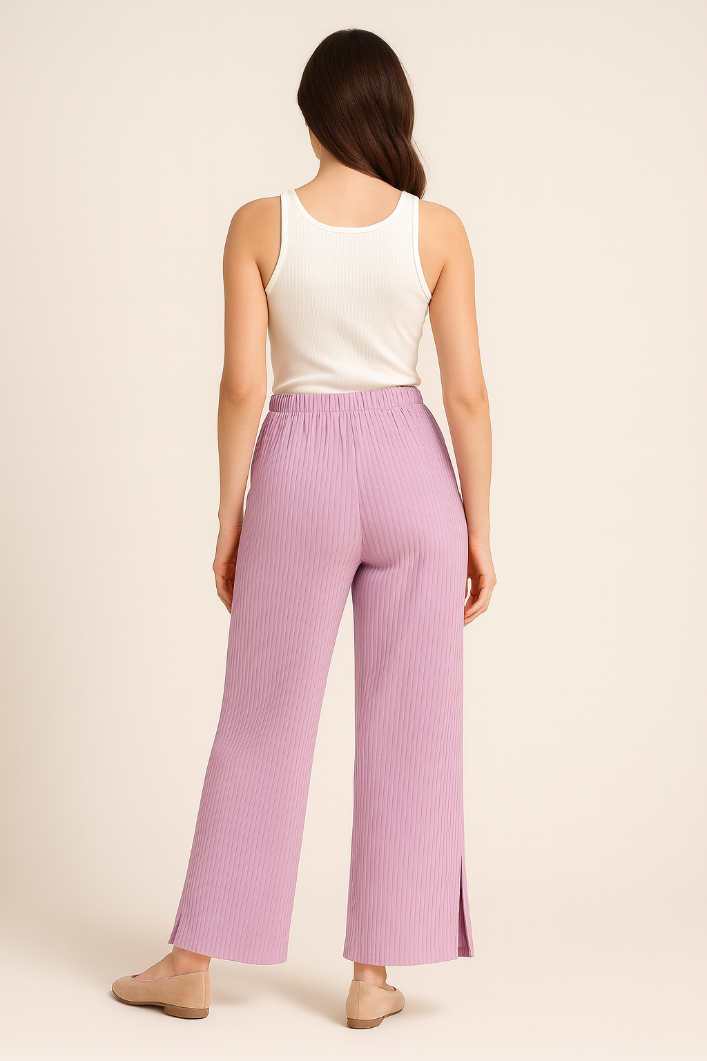 Women’s Lilac Ribbed Wide-Leg Pants