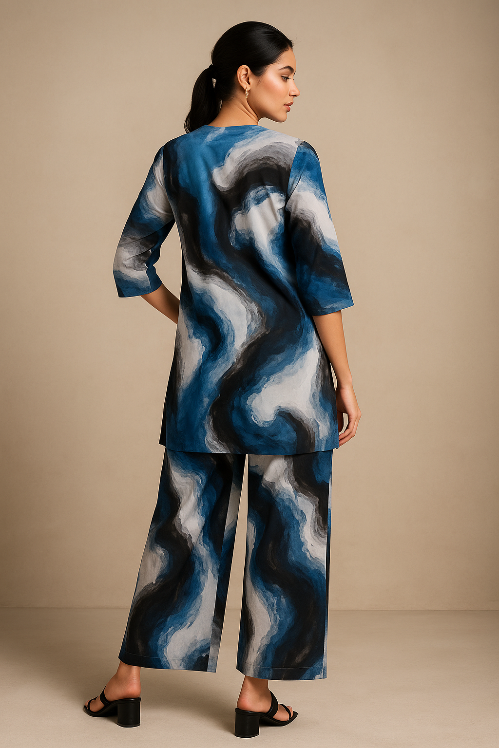 Modern Abstract Paint-Effect Kurta and Pant Set