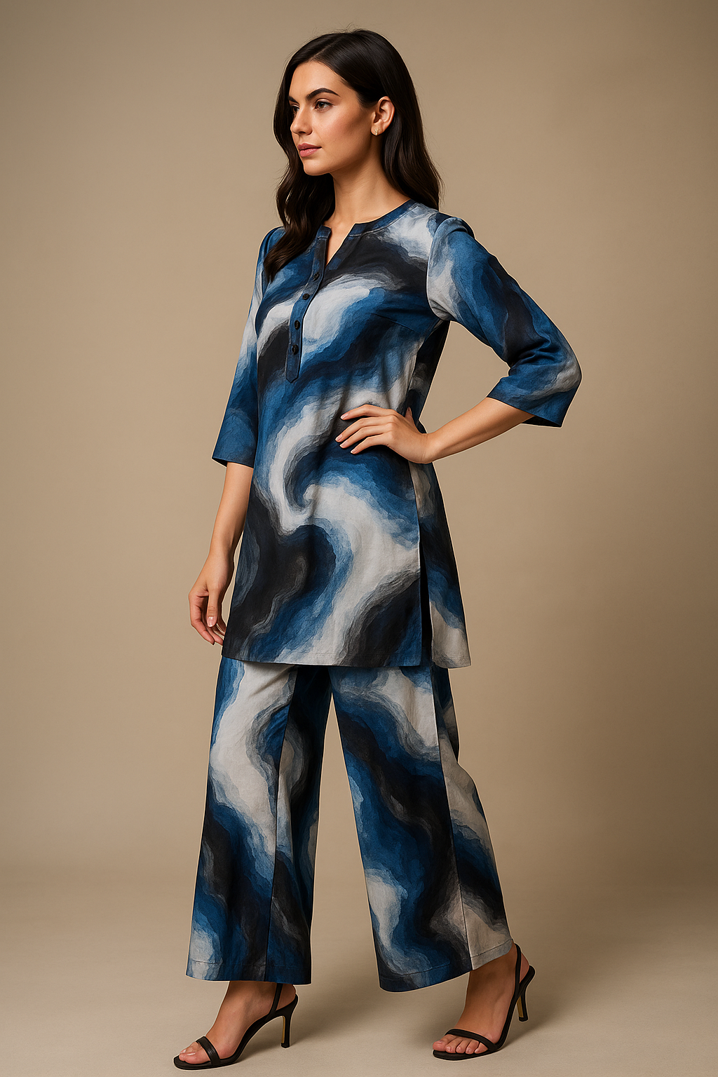 Modern Abstract Paint-Effect Kurta and Pant Set