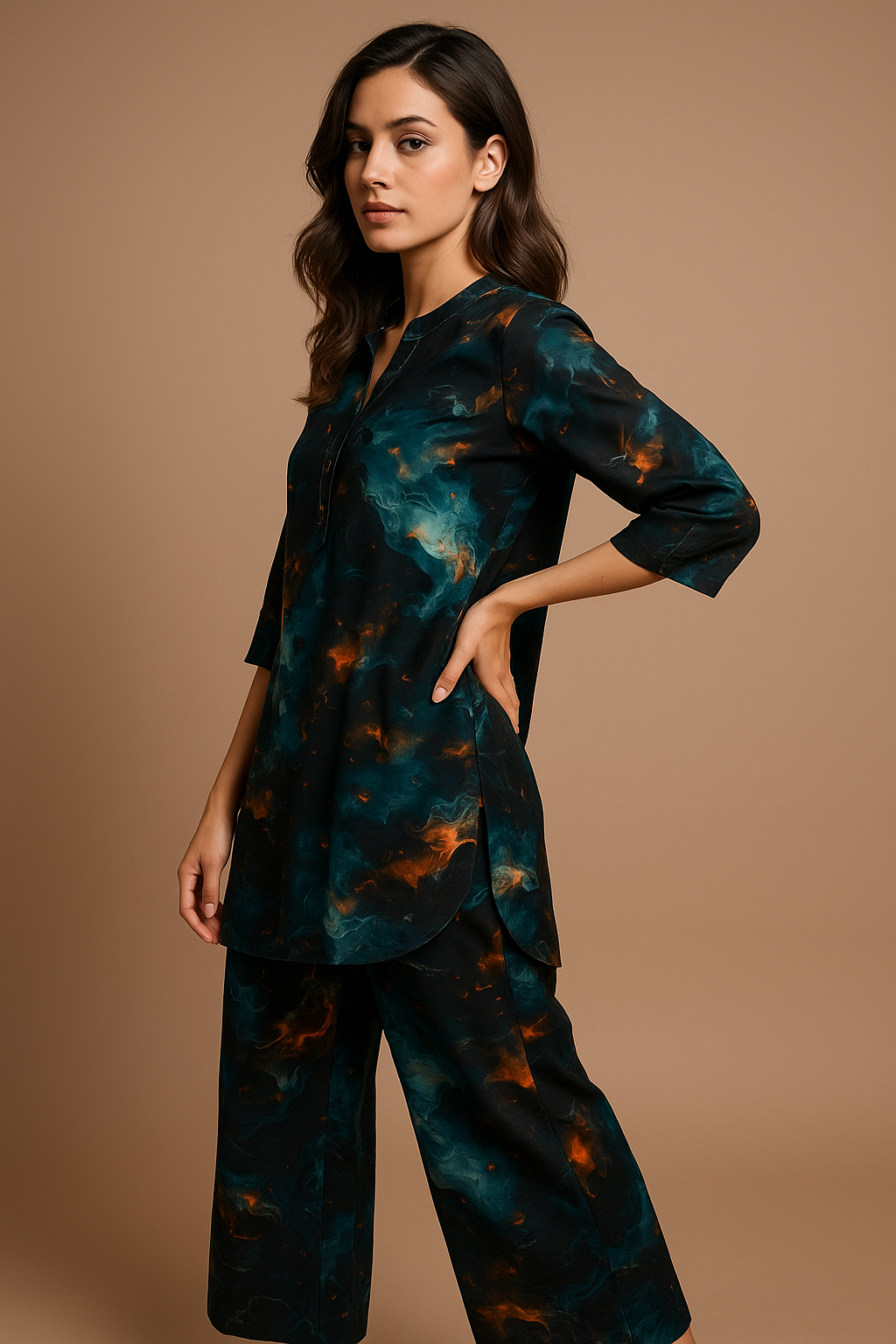 Midnight Marble Abstract Printed Kurta Set