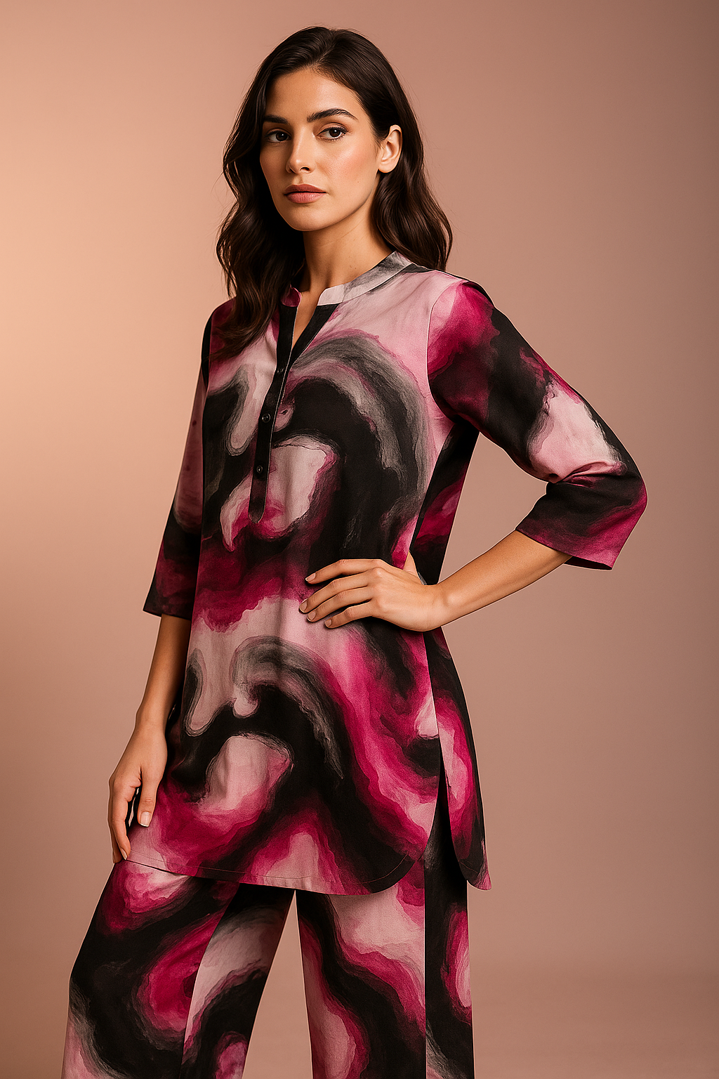 Crimson Aura Abstract Printed Kurta Set