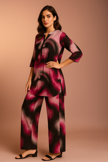 Crimson Aura Abstract Printed Kurta Set