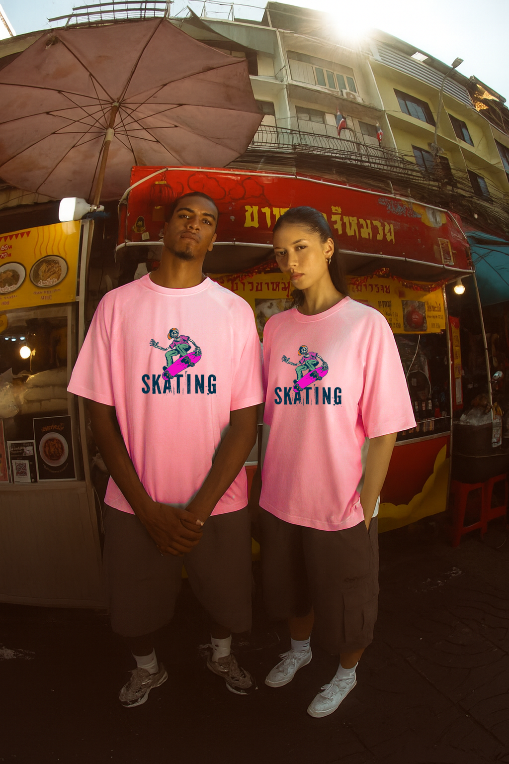 Unisex's Pink 'Skating Skeleton' Graphic T-Shirt