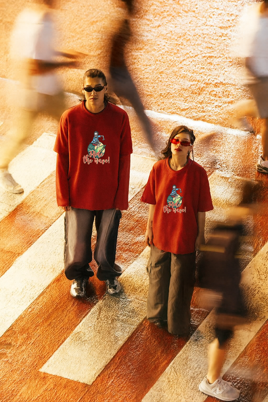 Unisex’s Oversized Printed T-Shirt – Ride the Wave Skeleton Surfer