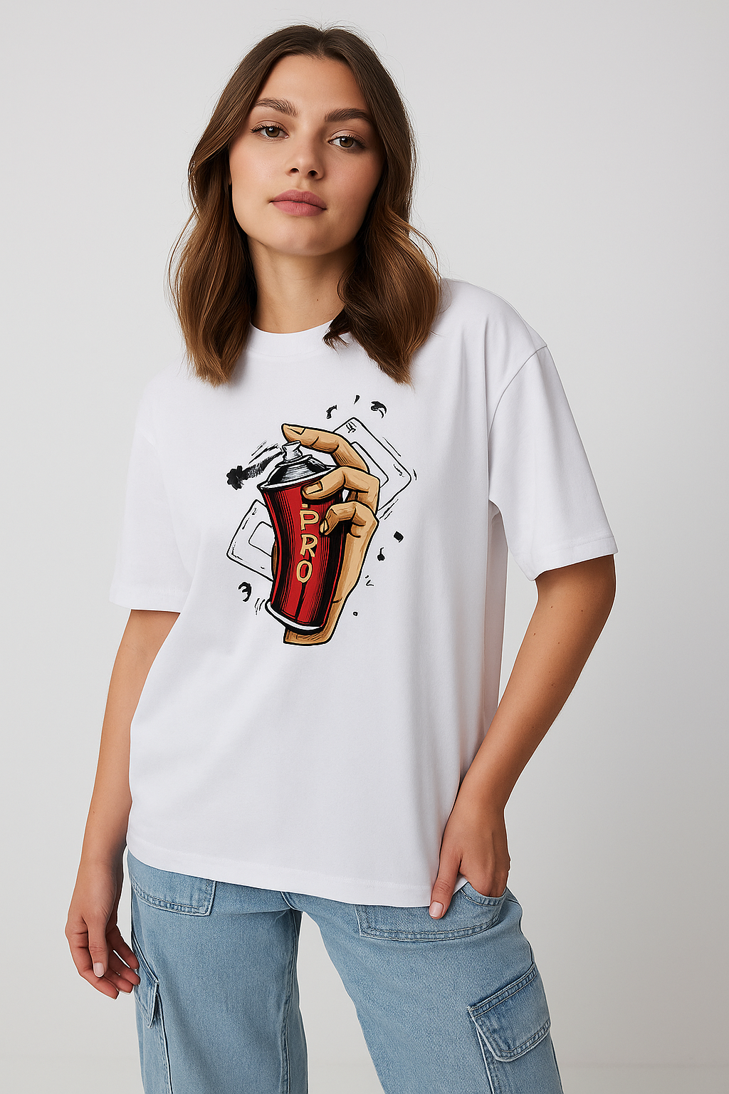 Women's White 'Spray Can Art' Graphic Oversized T-Shirt