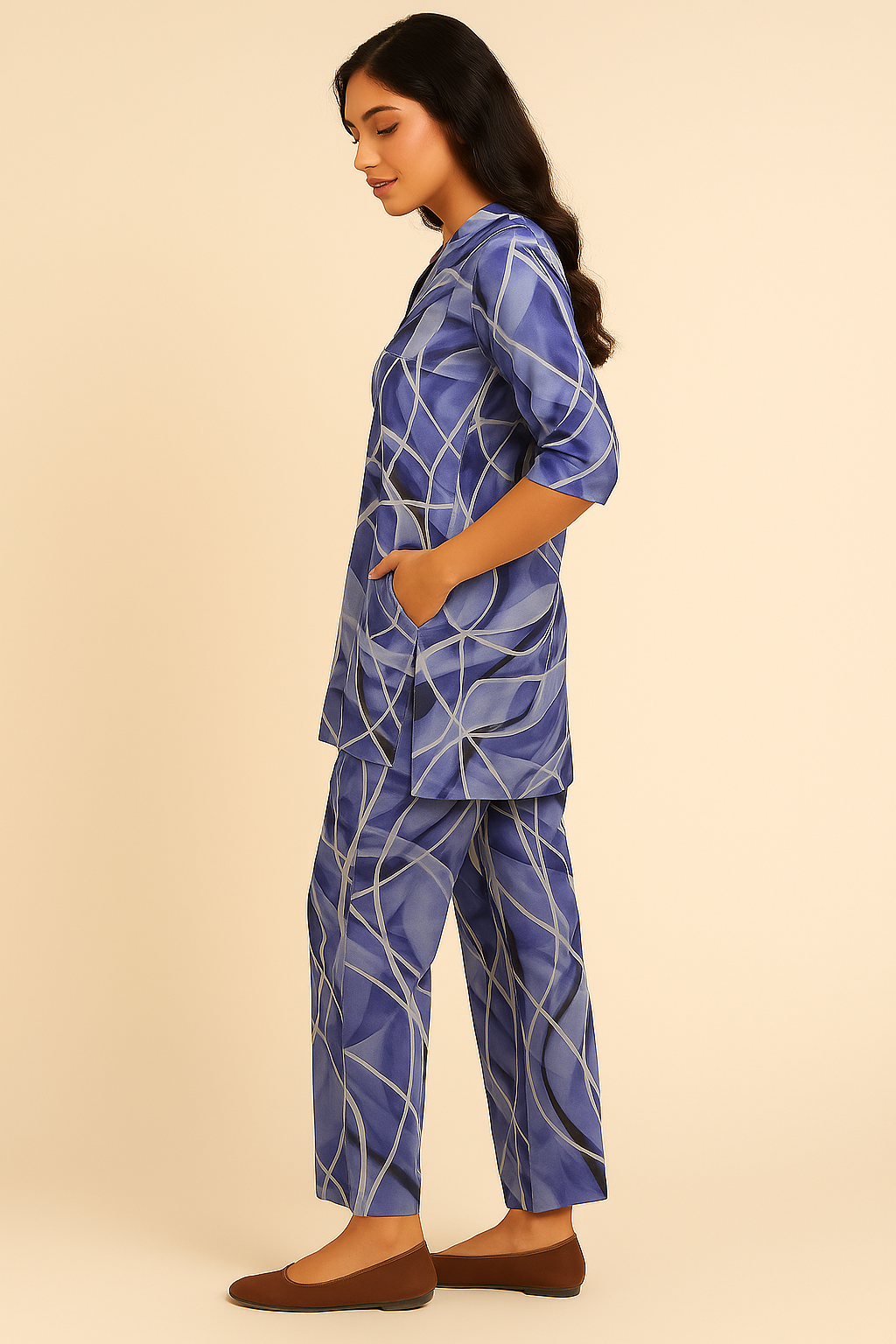 Abstract Wave Print Kurta & Palazzo Set