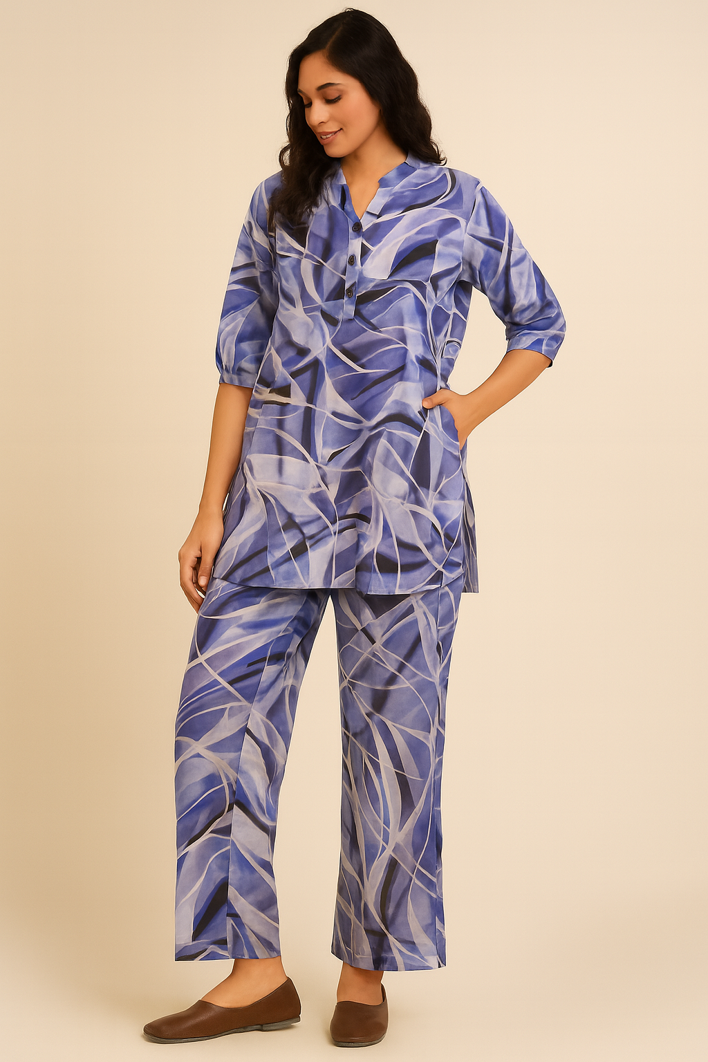 Abstract Wave Print Kurta & Palazzo Set