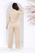 Beige Solid Shirt & Wide-Leg Pant Co-ord Set