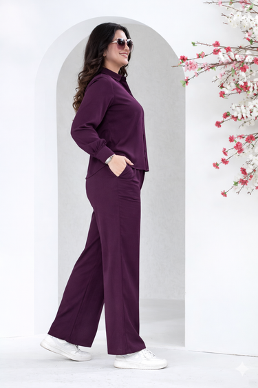 Dusty Taupe Solid Shirt & Straight-Leg Pant Co-ord Set