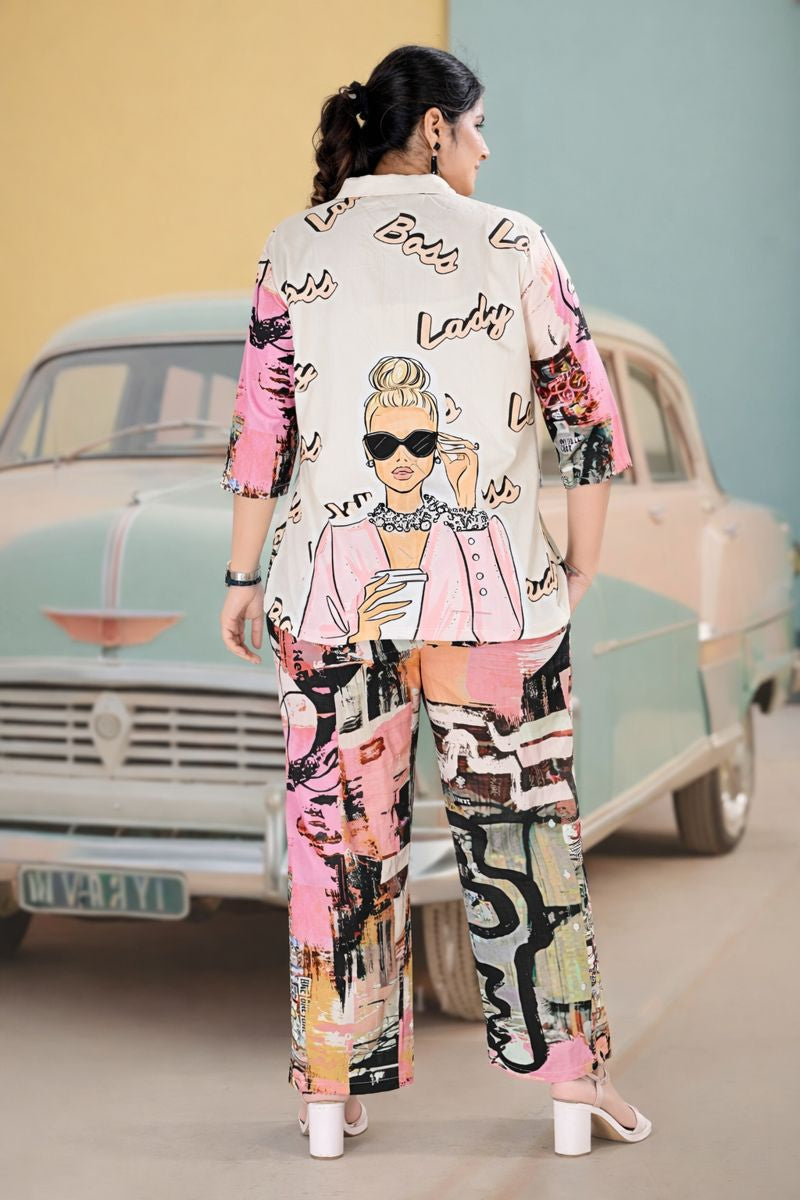 Pink Graffiti Print Shirt & Pant Co-ord Set